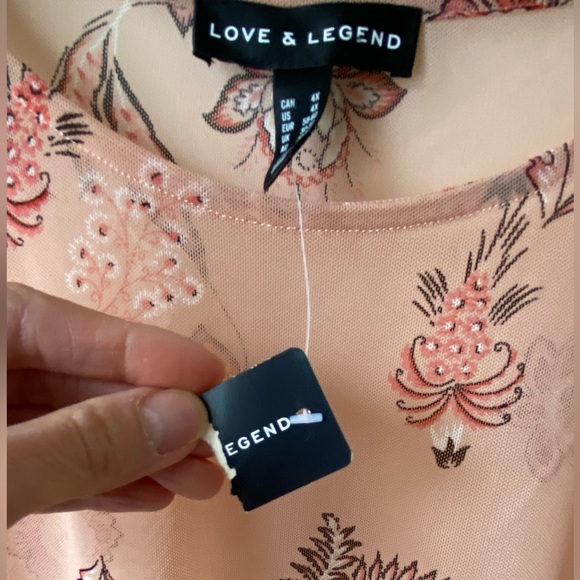 NWT Love and Legend nude mesh top with floral print and bell sleeves. - Picture 10 of 14